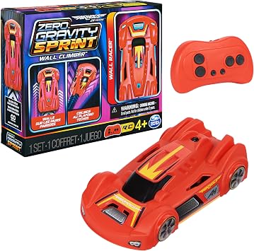 Air Hogs, Zero Gravity Sprint RC Car Wall Climber, Red USB-C Rechargeable Indoor Wall Racer, Over 4-Inches, Kids Toys for Kids Ages 4 and up