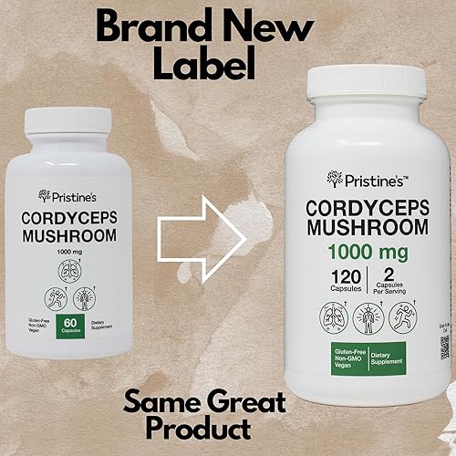 Miniatura 2 de PRISTINE'S Cordyceps - Cápsulas de hongos  Suministro para 60 días de 1000 mg  Suplemento adaptógeno de rendimiento atlético, resistencia e