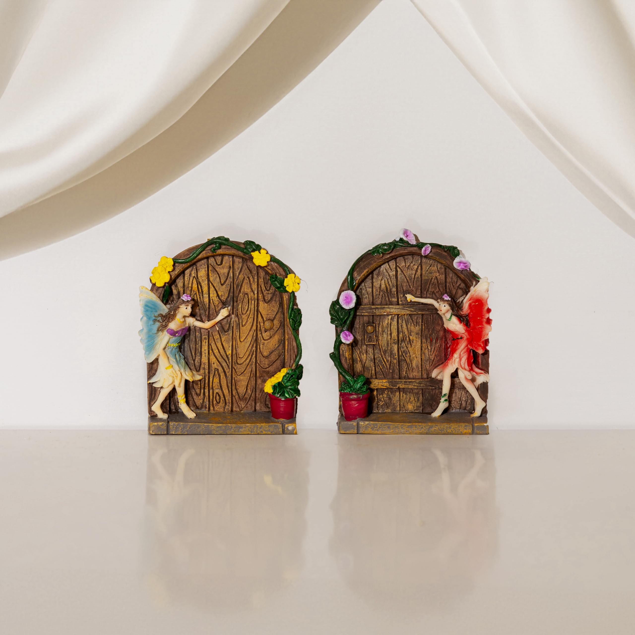 Garden Mile Set Of Two Resin Fairy Door Garden Ornaments Outdoor Unusual Fairy Figurines Indoor And Outdoor Ornaments Weatherproof Fairies Doorways Garden Gifts For Women And Men
