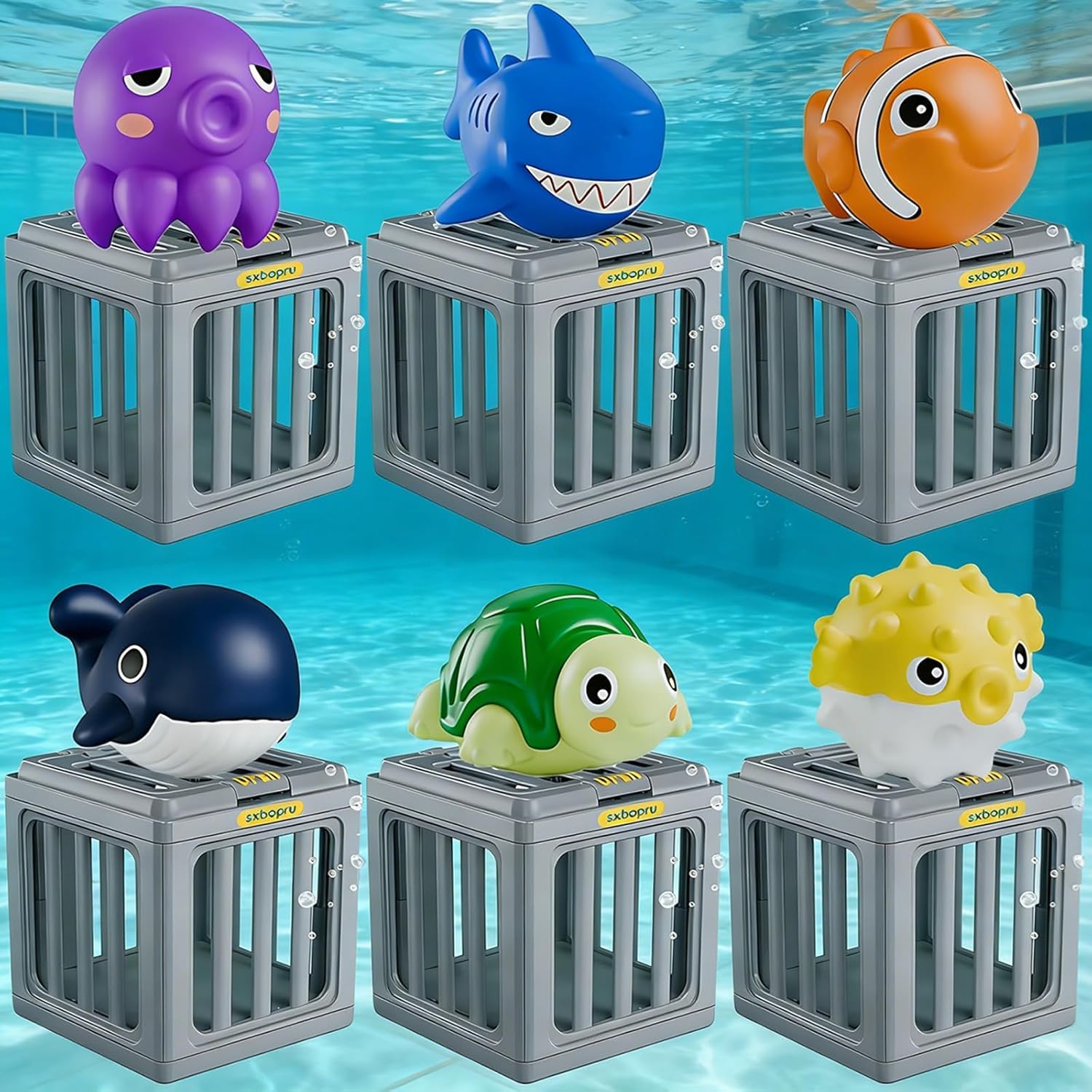 Kids Pool Diving Toys, Water Swimming Dive Pool Game, Toddler Bath Toy Play Set W/ Fish Box Floating Animals, Fun Outdoor Beach Lake Swim Summer Party Boy Girl Gift 3 4 5 6 7 8 10 12