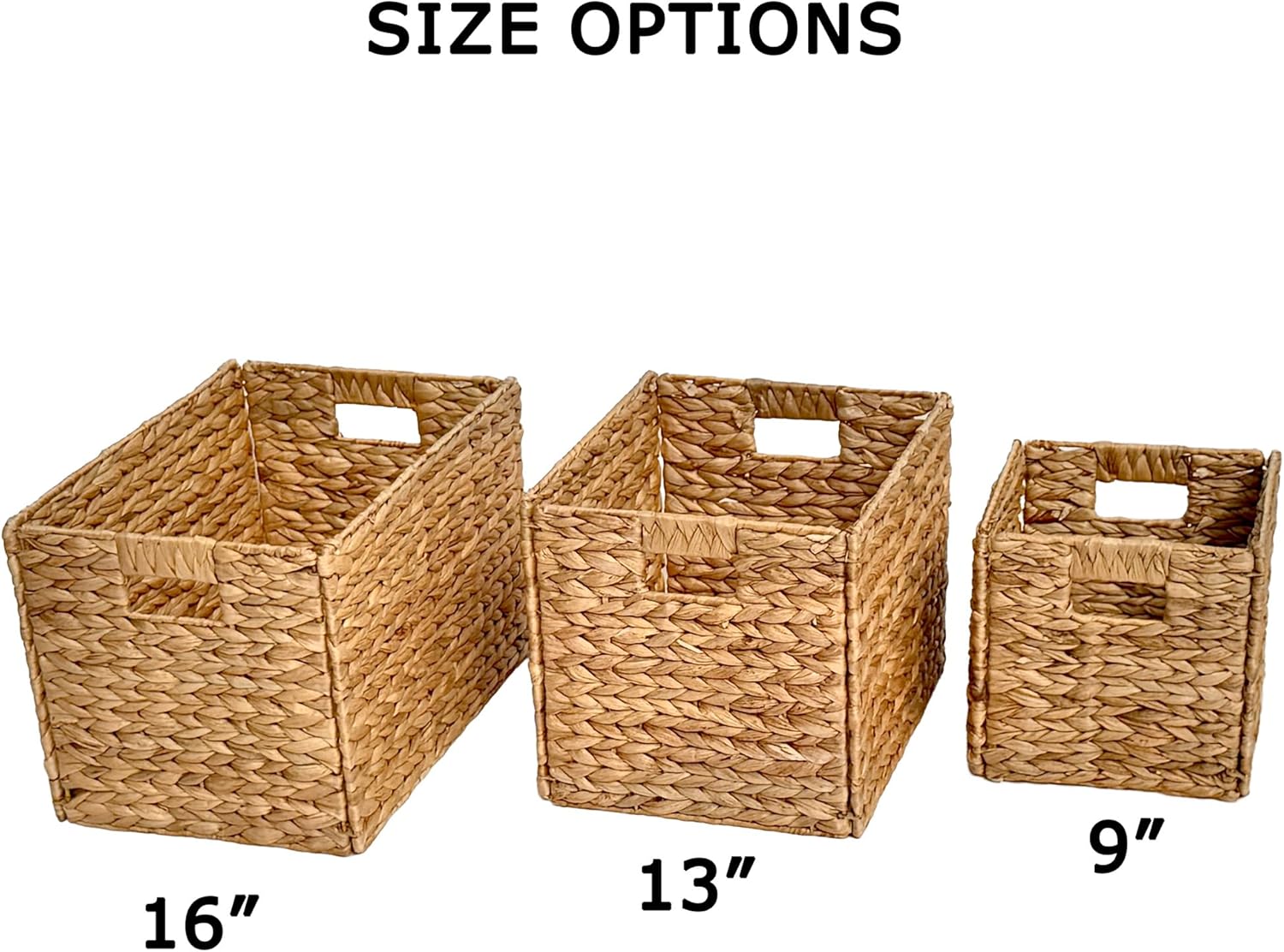 Westerly 4 Decorative Hand-Woven Water Hyacinth Wicker Storage Basket, 16x11x11 Ideal for Shelving Units