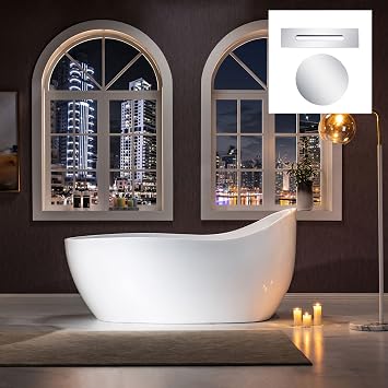 WOODBRIDGE 67" Acrylic Freestanding Bathtub Contemporary Soaking Chrome Overflow and Drain,White Air Bubble Tub