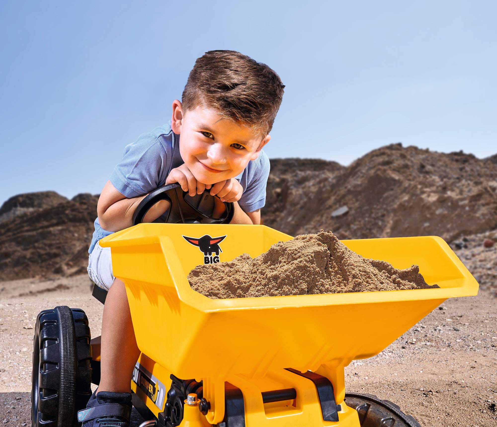 Big - Jim Dumper - Kinderkipper Spielfahrzeug, 3-Fach Verstellbarer Sitz & Big - Traktor-Sound-Wheel - Lenkrad mit verschiedenen Traktor-Sounds, für Bobby Cars ab dem Baujahr 2010