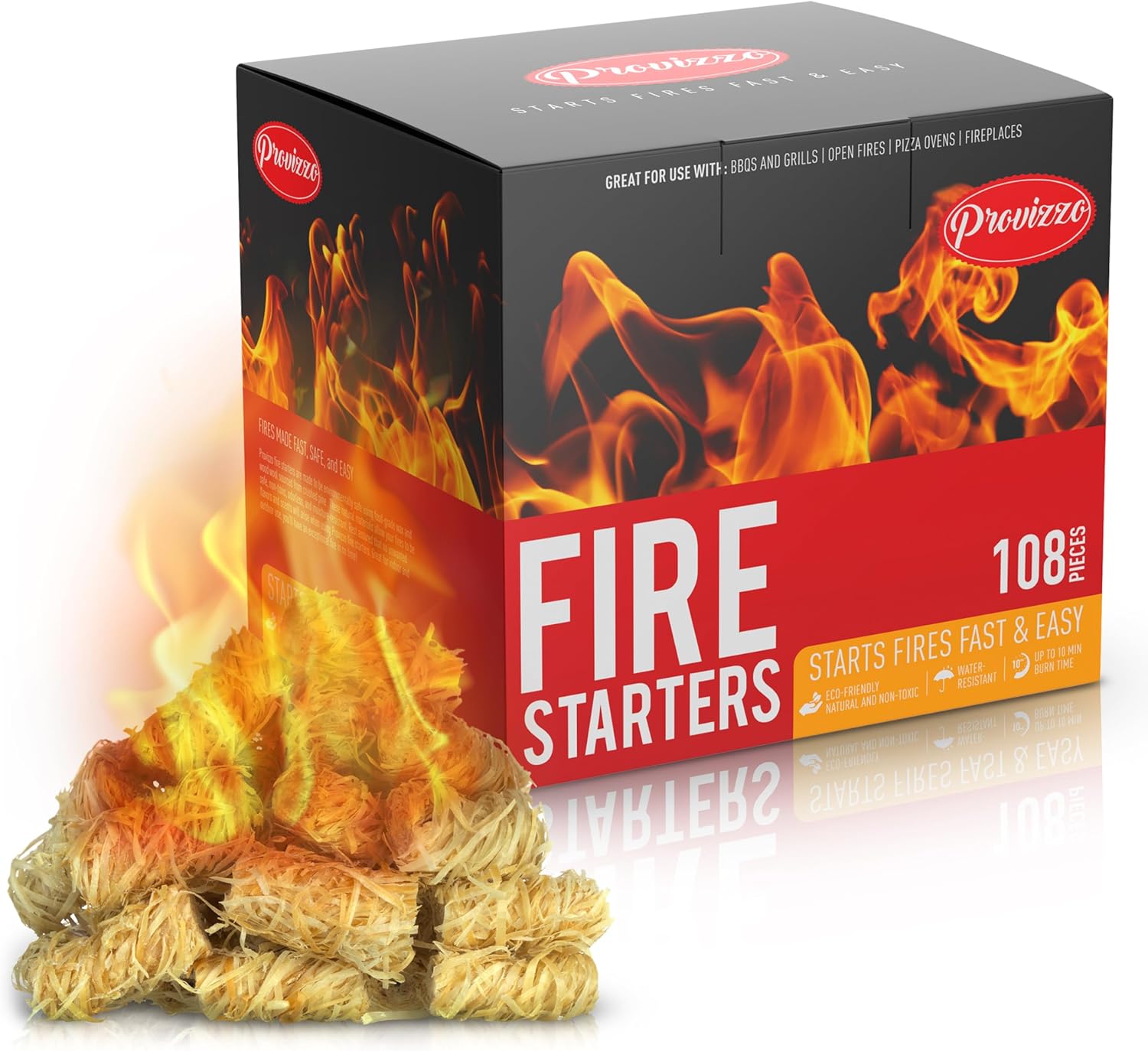 Provizzo 108 pcs Fire Starters Natural Charcoal Fire