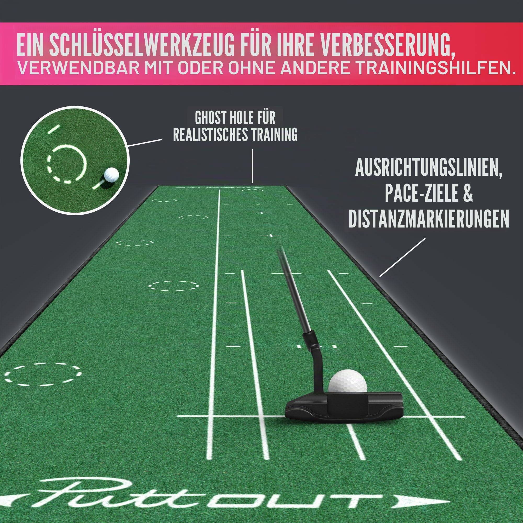 PuttOut Golf-Puttingmatte, groß, 367 x 67 cm