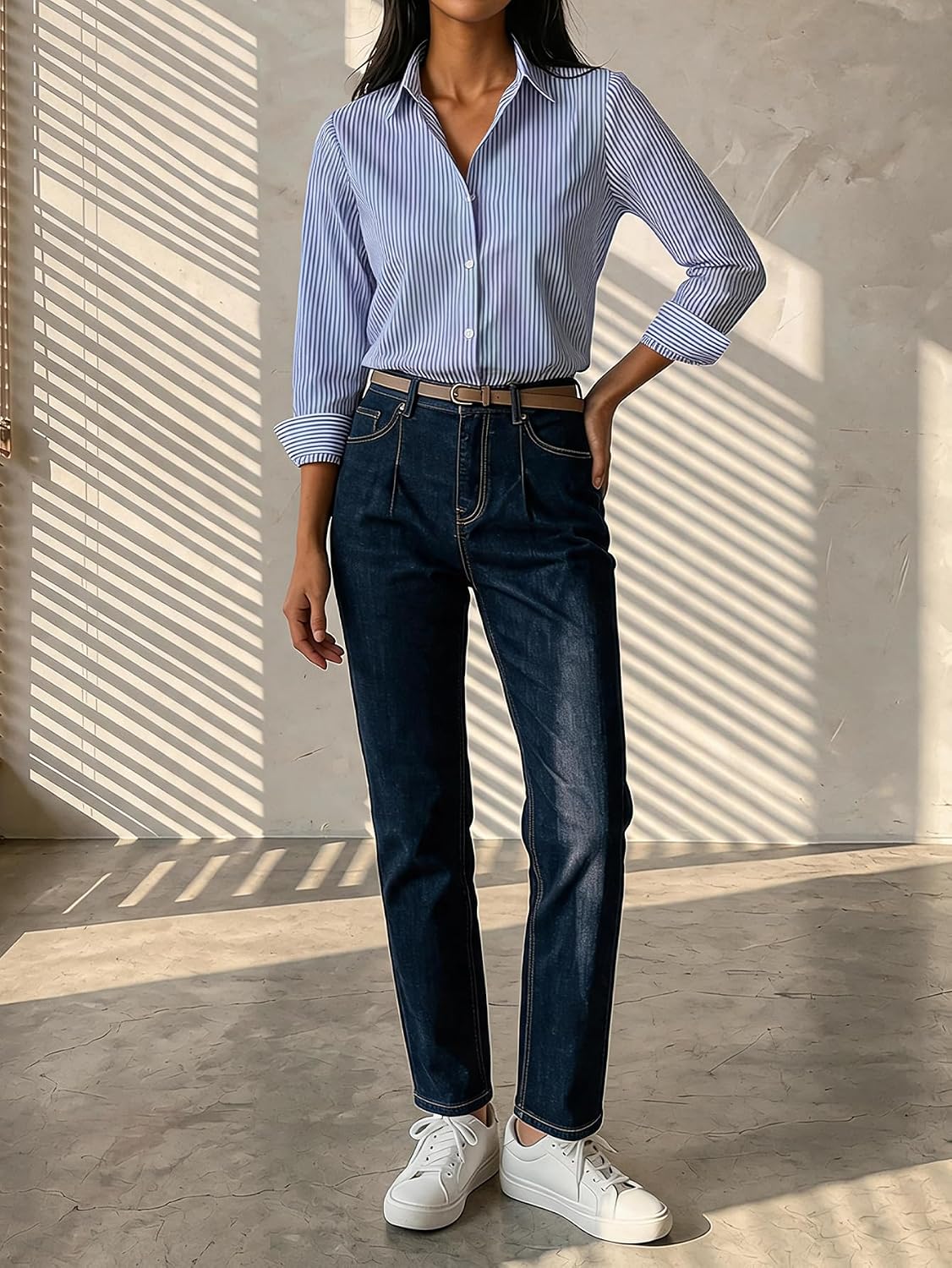 Women's Striped Button Down Work Shirts Old Money Long Sleeve Collared Dressy Blouses Business Casual Tops