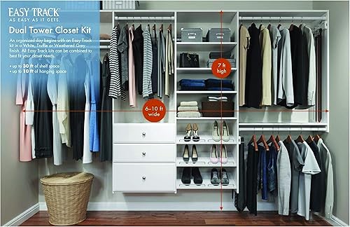 Miniatura 4 de Easy Track PH45-CG Kit de organizador de armario de madera de doble torre, gris desgastado