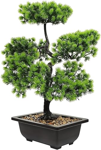 Yardwe Árbol de pino bonsái artificial plantas de imitación de pino en maceta, arreglos florales acogedores, decoración de Feng Shui, centros de