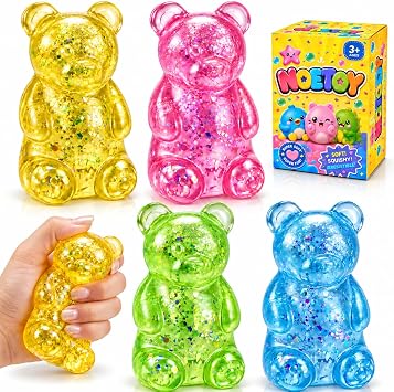 4pcs Squishy,Bear Squishies,Kawaii Stress Fidgets Sensory Squishies Squeeze Toys for Kids,Stretchy Pull Toy for Kawaii Desk Decor,Birthday Party Favors,Classroom Prizes
