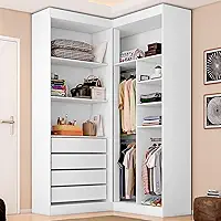 Guarda-Roupa Closet Modulado Casal sem Portas Canto em L com 4 Gavetas e 3 Cabideiros Versatille Yescasa Branco