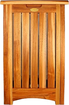EcoDecors 15x12.5x16 Solid Teak Laundry Hamper, Natural Wood