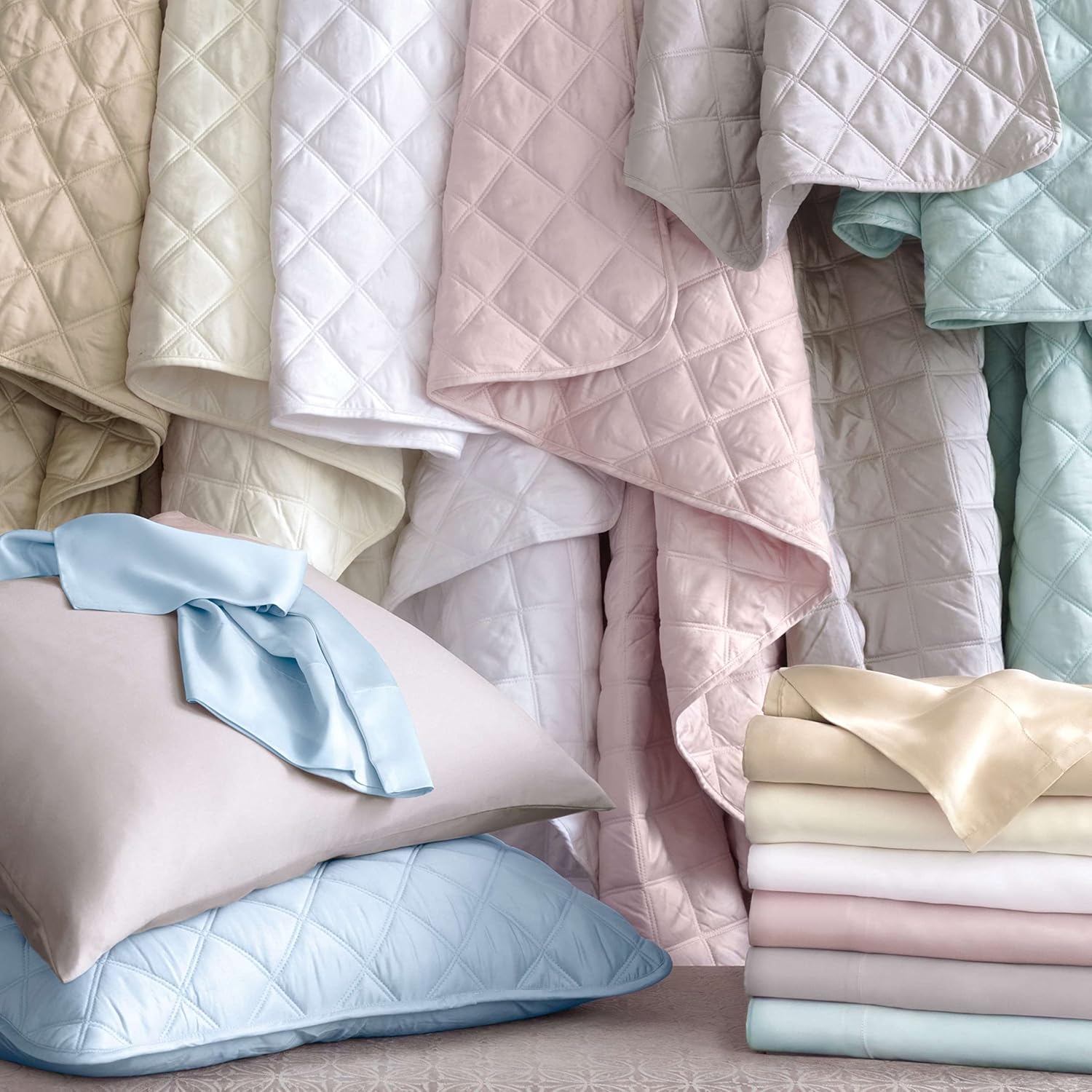 Pine Cone Hill Quilted Silken Solid White Coverlet, Full/Queen Size, White Solid Pattern