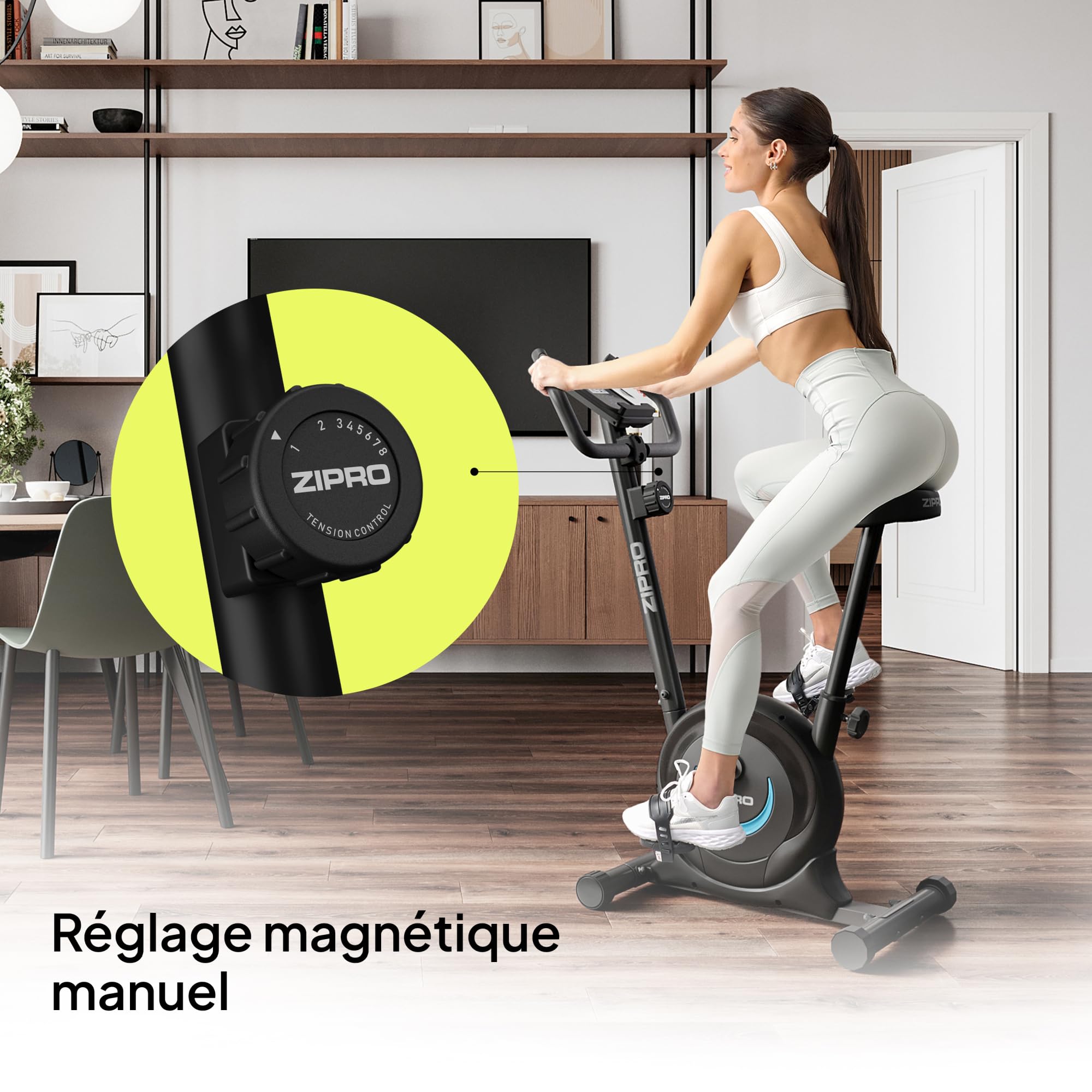 ZIPRO Vélo d'Appartement Adulte Résistance Magnétique 8 Niveaux Écran LCD