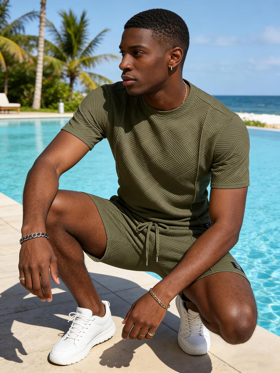 UOUA Men's Shorts Set 2 Piece Summer Outfits Casual Vacation Tracksuits image 5