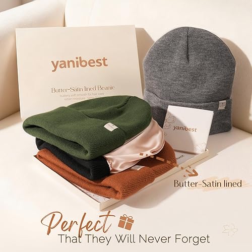 Miniatura 4 de YANIBEST Gorro con forro de satén para mujer, reduce el encrespamiento, sombreros de invierno para mujeres y hombres, forro de seda, suave, holgado,