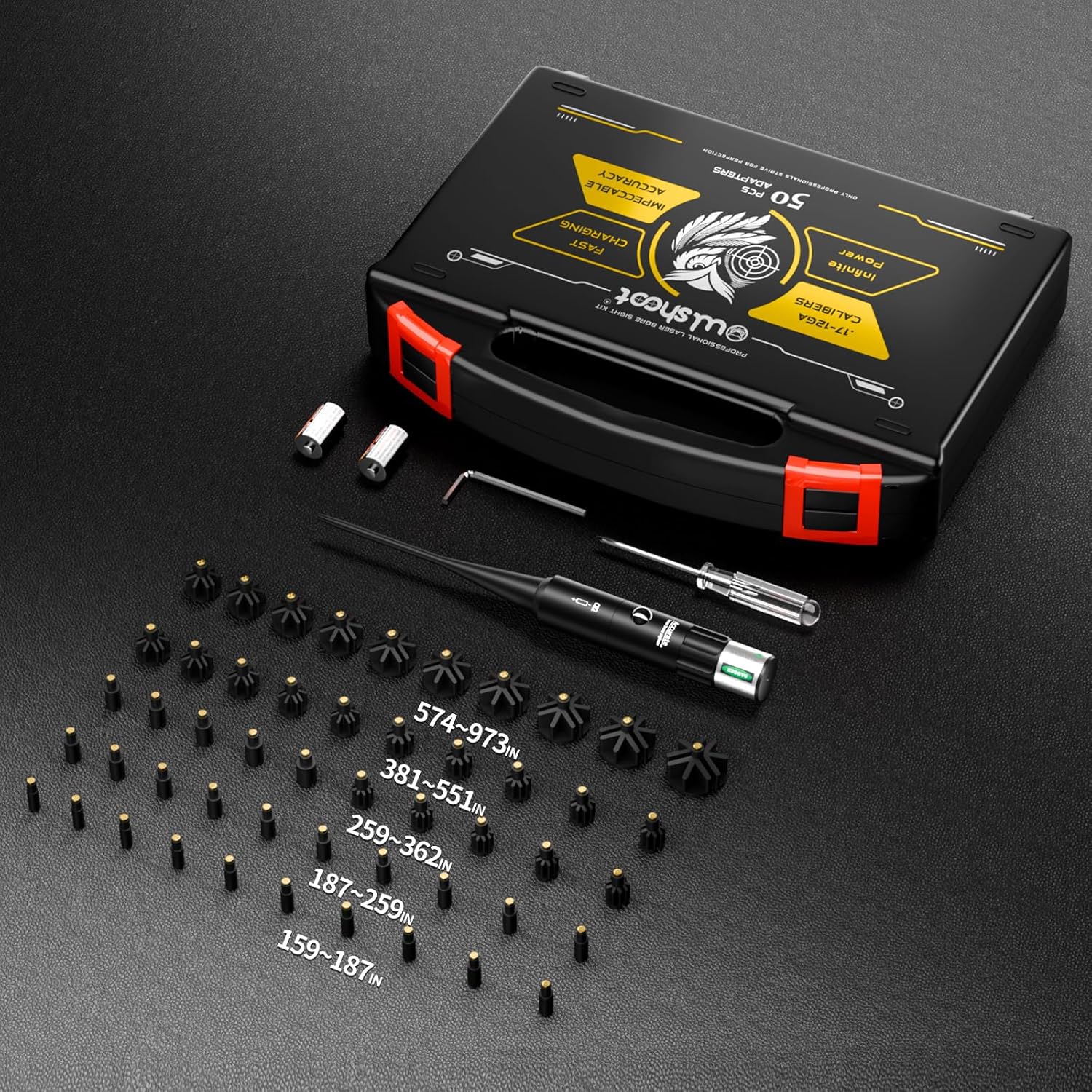 Professional Bore Sight Laser Kit: Green/Red Boresighter with 50 Adapters for All Caliber Gun - Easy Sighting for Pistol and Rifle Sighter Perfect Choice for Elite Shooter