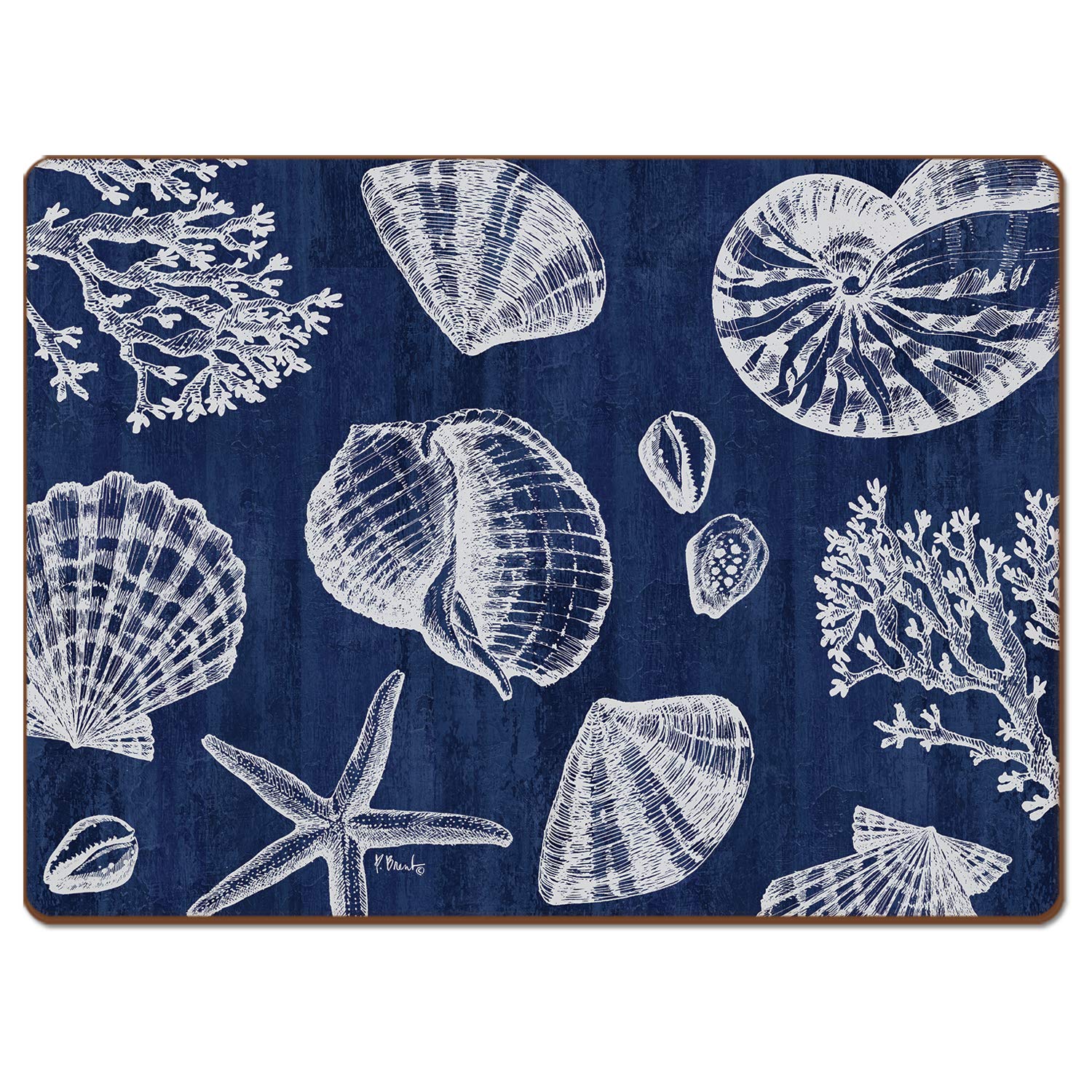 Cala HomeSt. Tropez Shells Decorative Hardboard Cork Back Tabletop Placemats 4 Pack Manufactured in The USA Heat Tolerant and Easily Wipes Clean