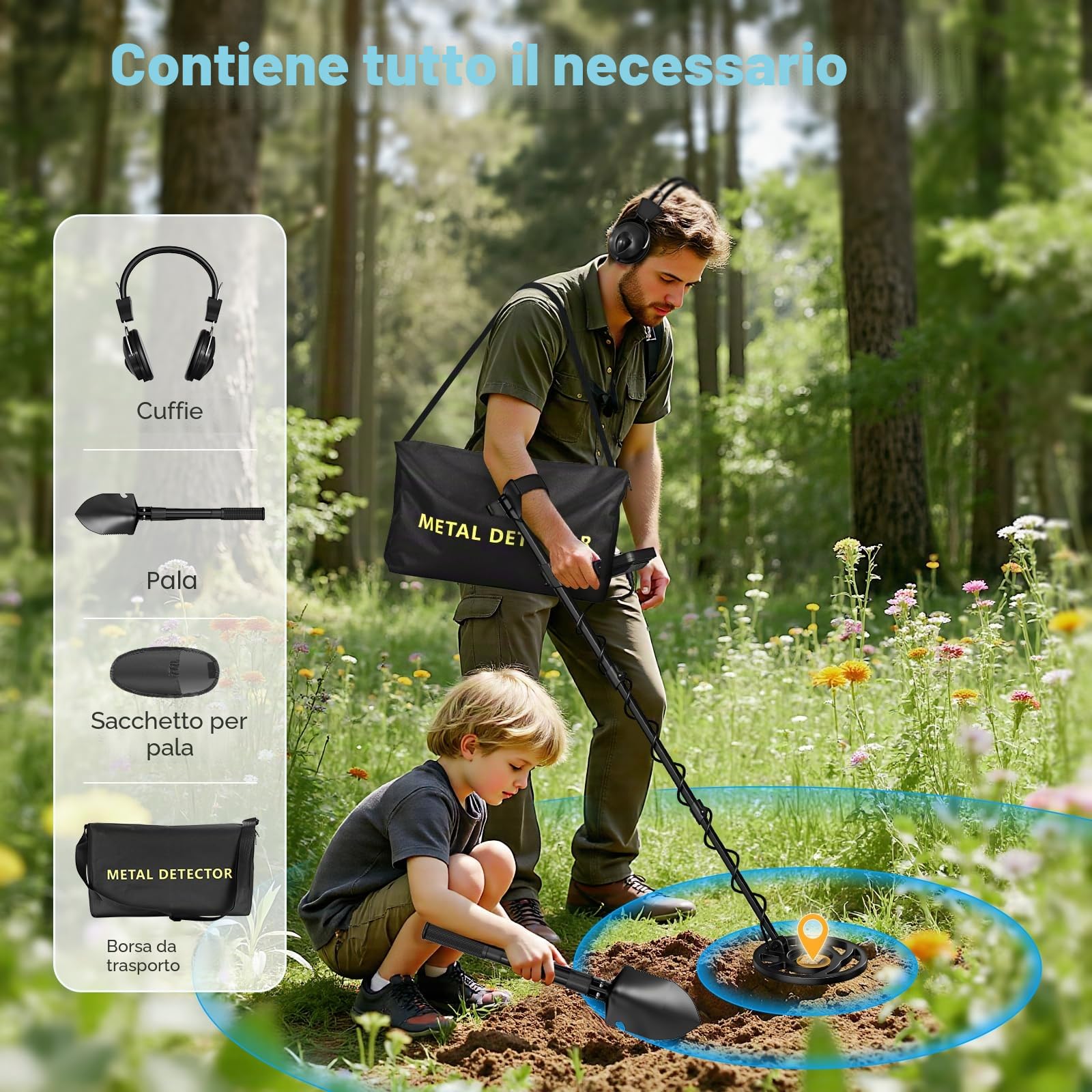 Metal detector Professionale, 5 modalità Gold Detector per adulti e bambini, IP68 impermeabile 26 cm bobina di ricerca con display LCD, alta sensibilità