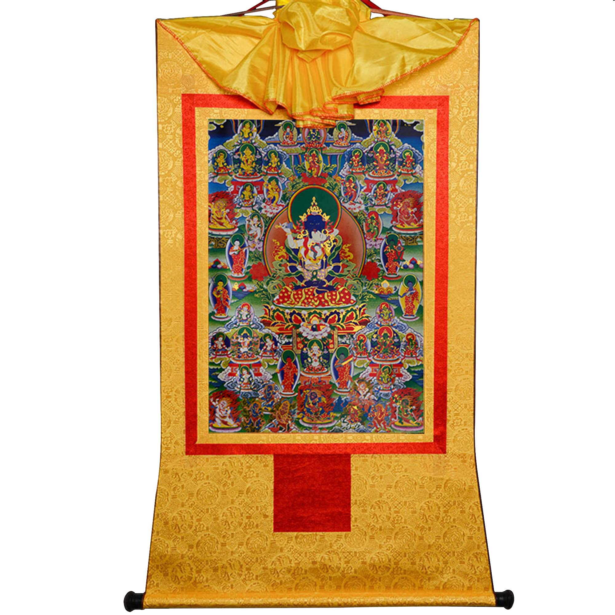 Tibetan thangka,thangka painting,buddhist tapestry,42 Silent Deities of the Bardo Thodol(Tibetan Book of Dead), Painting Art,Buddhist Thangka Brocade,Buddha Tapestry(Yellow,XL(120cm*82cm))