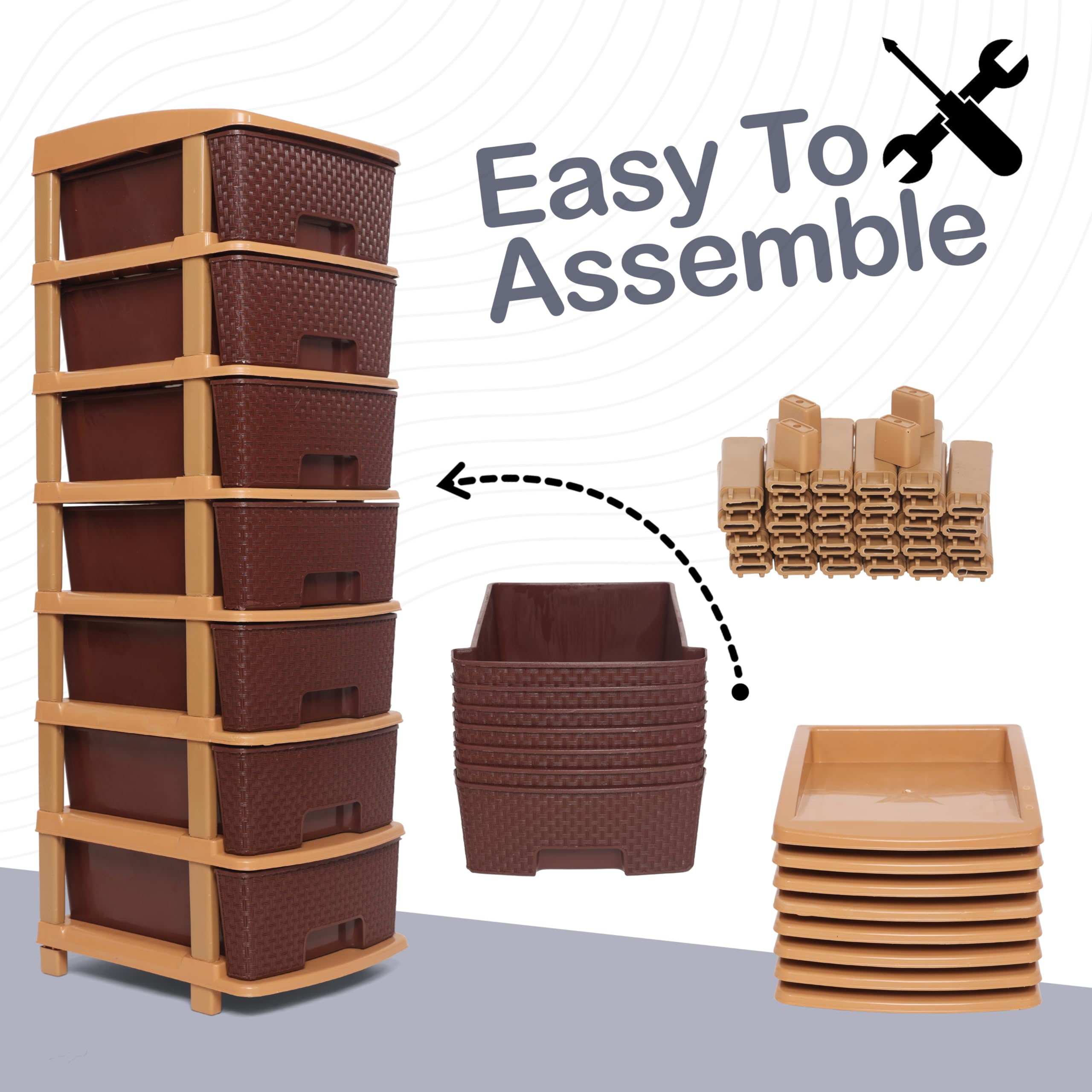 Smarttex™ Plastic Modular Drawer Storage Chest Of Drawers Organizer Storage Box, Large Stomo Racks For Multipurpose Anti-slip Shoes Organizers (Brown, 7 Layer) 2