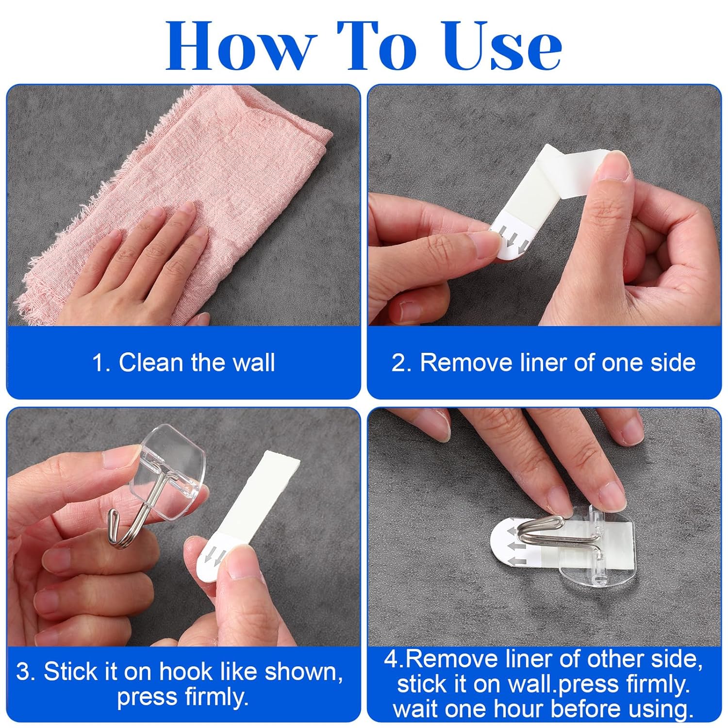 Refill Adhesive Strips, 72 pcs Damage Free Hanging for Wall Hooks Indoor, Removable Double Sided Tape No Nails for Holiday Posters and Decor, White