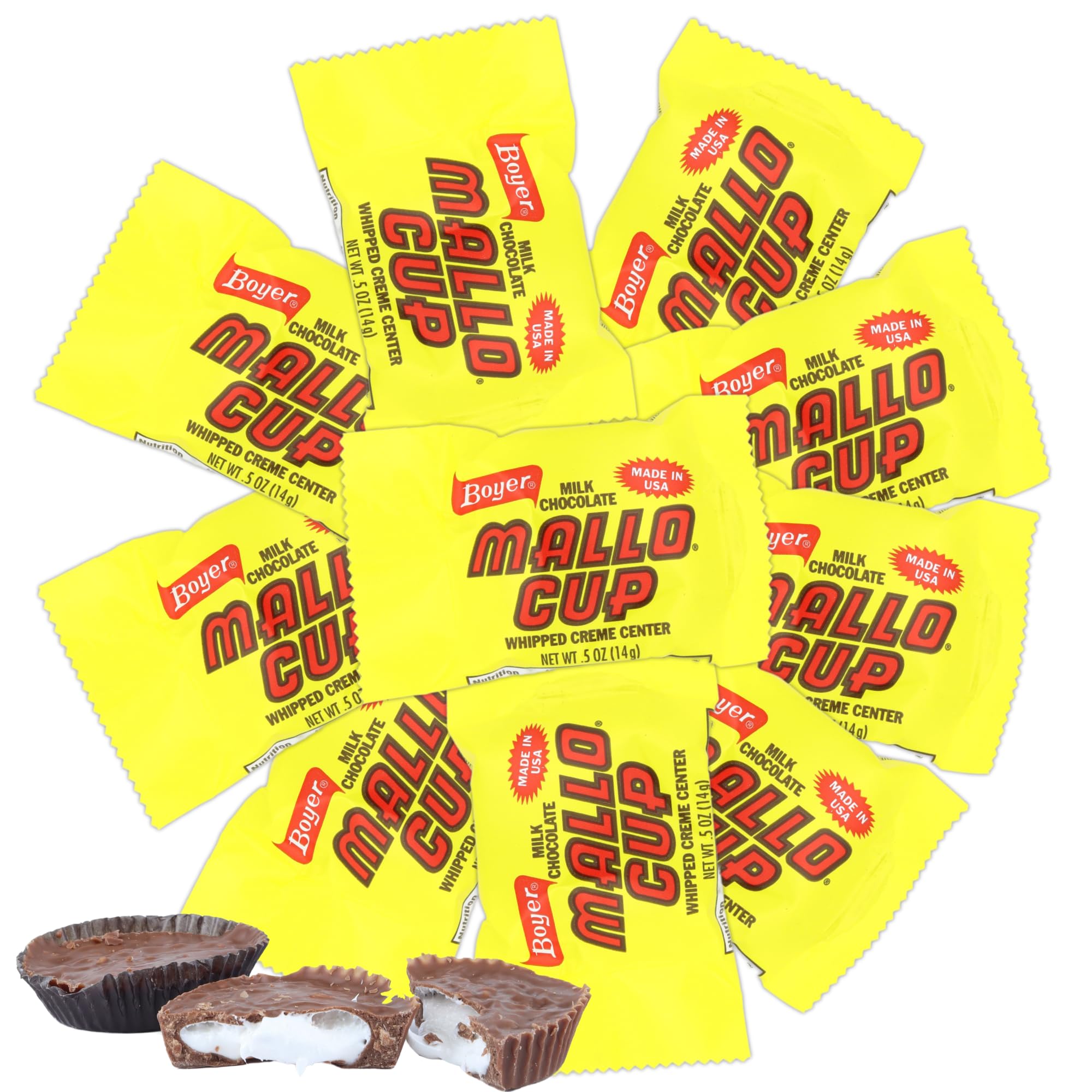 Sweetzo - Boyer Mallo Cups, Milk Chocolate Candies with Gooey Marshmallow Center, Individually Wrapped, 0.5 Ounces Each (Pack of 10)