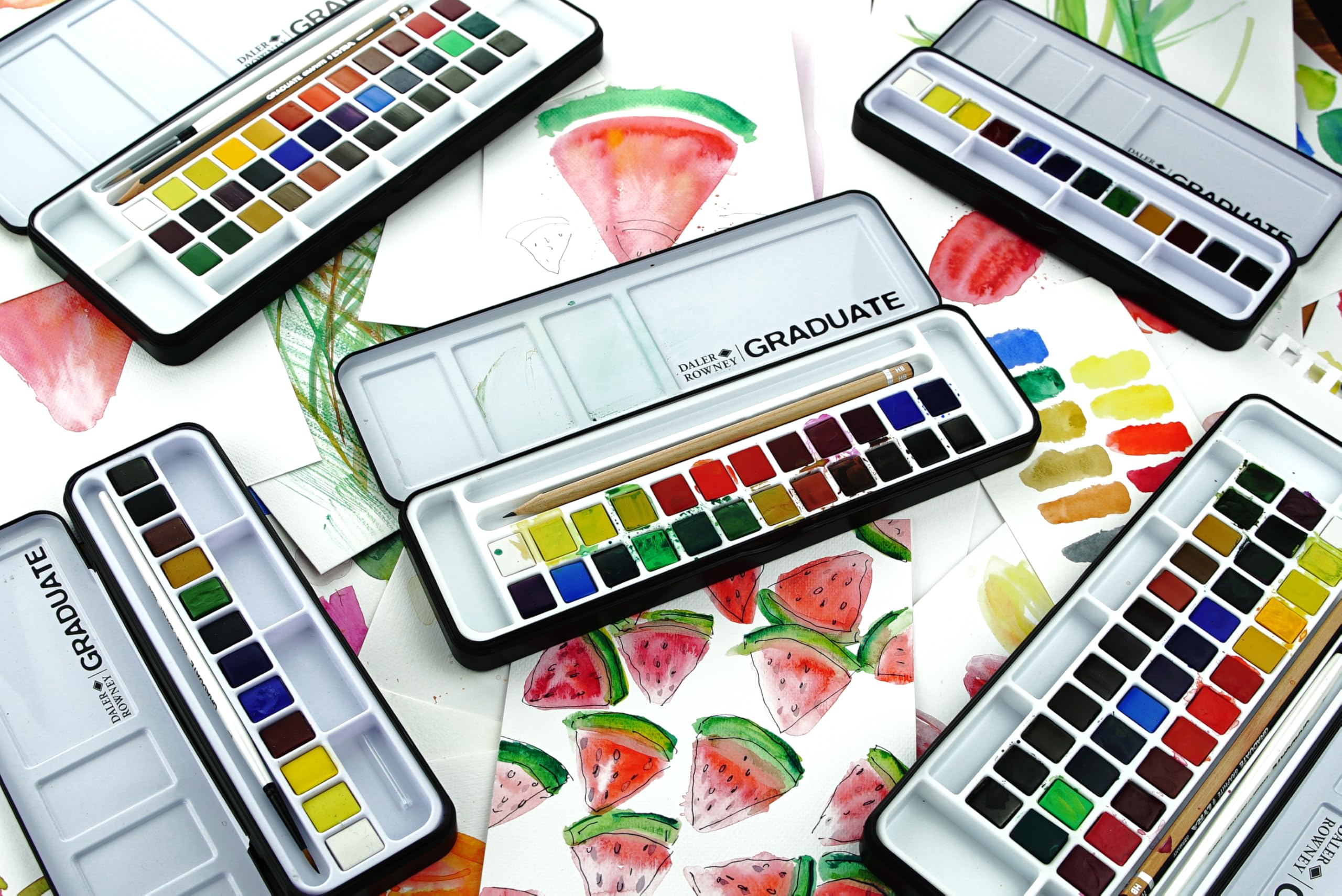 Daler-Rowney Graduate Acuarelas Profesionales, Set de Acuarelas 12 Colores con Pincel, Kit Acuarela Portátil en Caja Metálica, Estuche para Estudiantes, Artistas y Manualidades