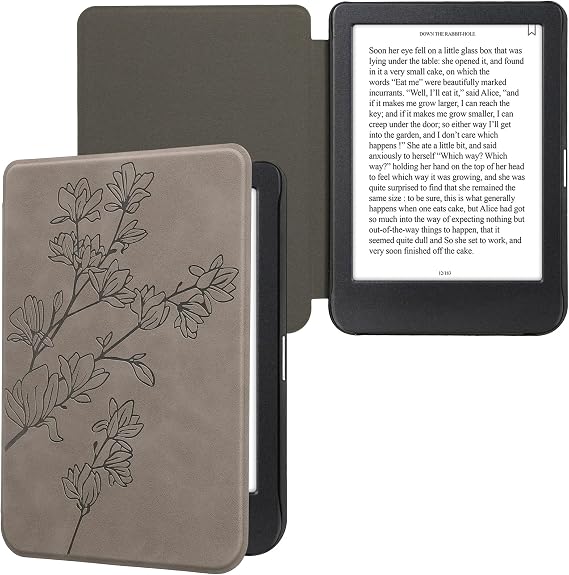 kwmobile Cover for Kobo Clara BW/Colour Case - eReader Cover with auto sleep funktion - Magnolias with Grey