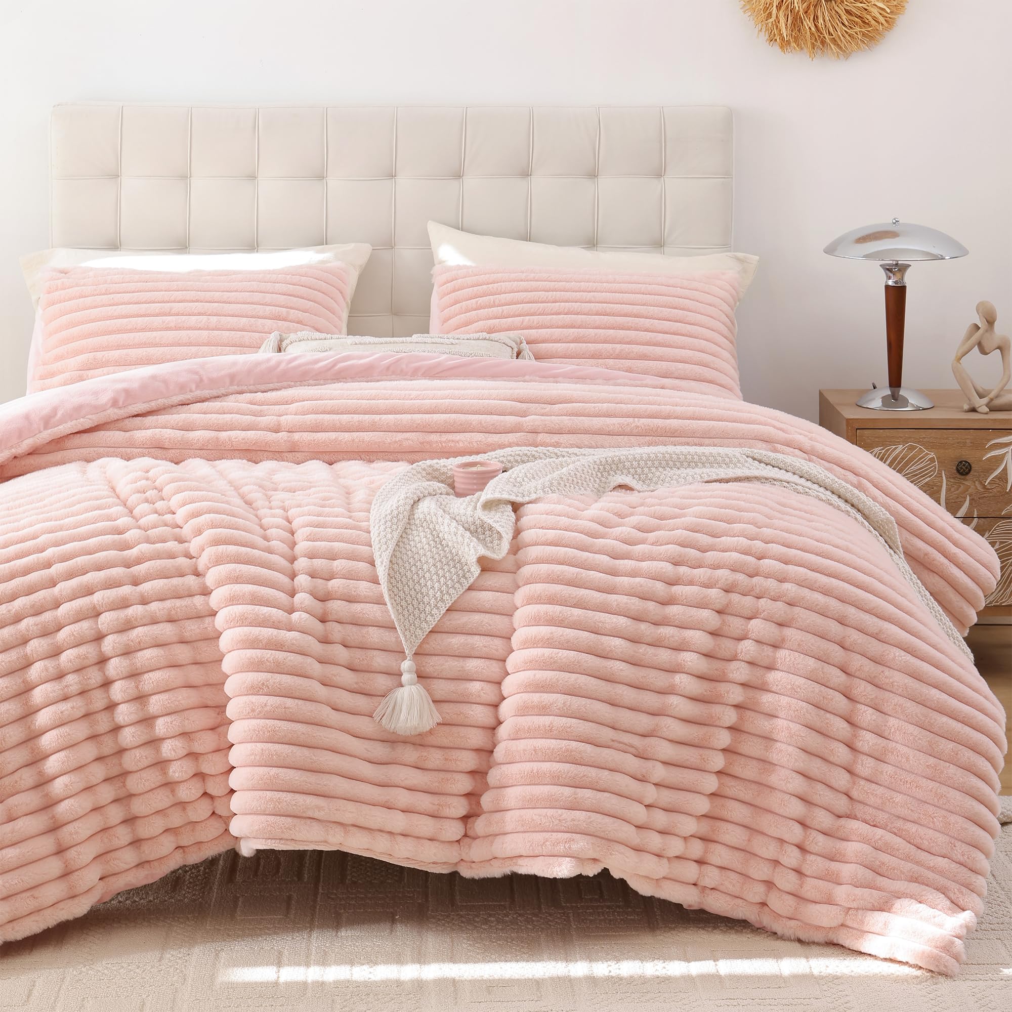 Photo 1 of Smoofy Fluffy Twin Comforter Sets 2 Pieces - Blush Pink Fleece Fluffy Comforter Set, Luxury Fuzzy Twin Bedding Set, Soft Twin Size Comforter All Season, Heavy Faux Fur Comforter with Pillow Cases