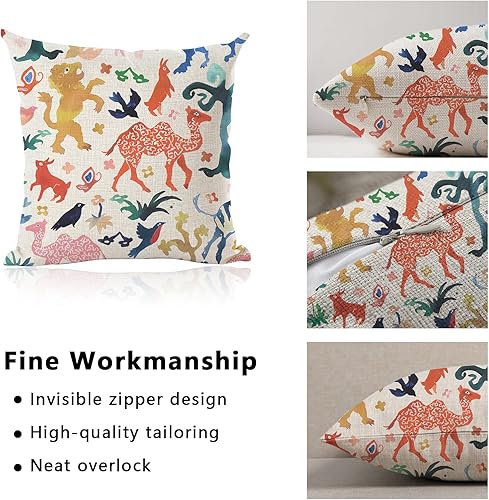 Miniatura 3 de 2PCS Pillow Case for Home Decorative Cushion Cover Men Women Boy Girl Room Cushion Cover for Home Traditional Chinese pattern Beasts-Multi On Ivory