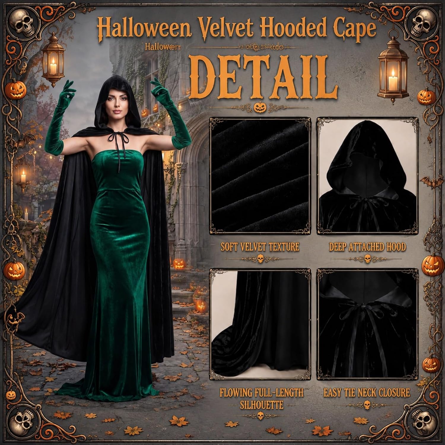 Hercicy 12 Pcs Long Halloween Hooded Cloaks, 59 Inch Velvet Cape Bulk for Adults, Vampire Witch Cosplay Costume Party