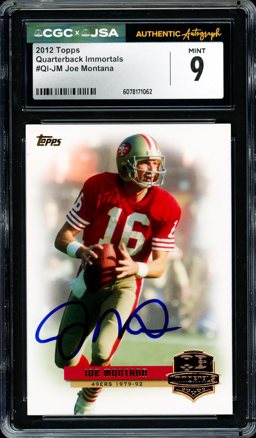 Joe Montana Autographed 2012 Topps QB Immortals Football Card #QI-JM CGC x JSA 9 CGC x JSA Stock #254425