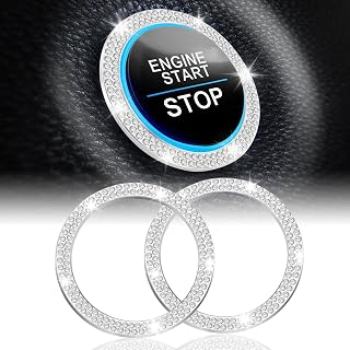LivTee 2PCS Crystal Double Rhinestone Car Start Stop Button Rings - Bling Push Start Decor, White Interior Accessories for Women