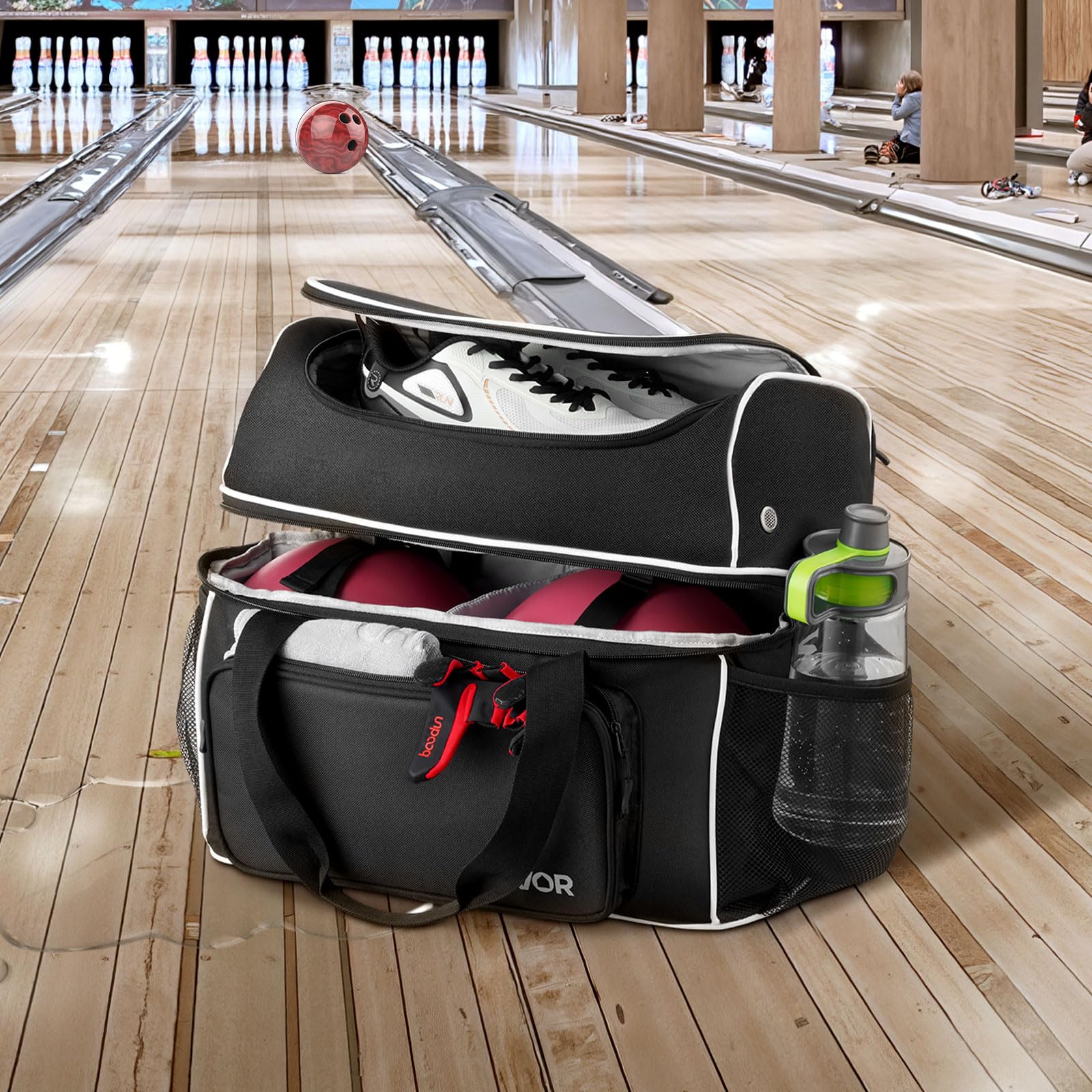 VEVOR Borsa da Bowling con 2 Ruote, 2 Palle e Quattro Rulli, Dotata di Uno Scomparto Separato per le Scarpe e una Tasca per Accessori Grandi, Maniglia Retrattile Estensibile Fino a 950 mm
