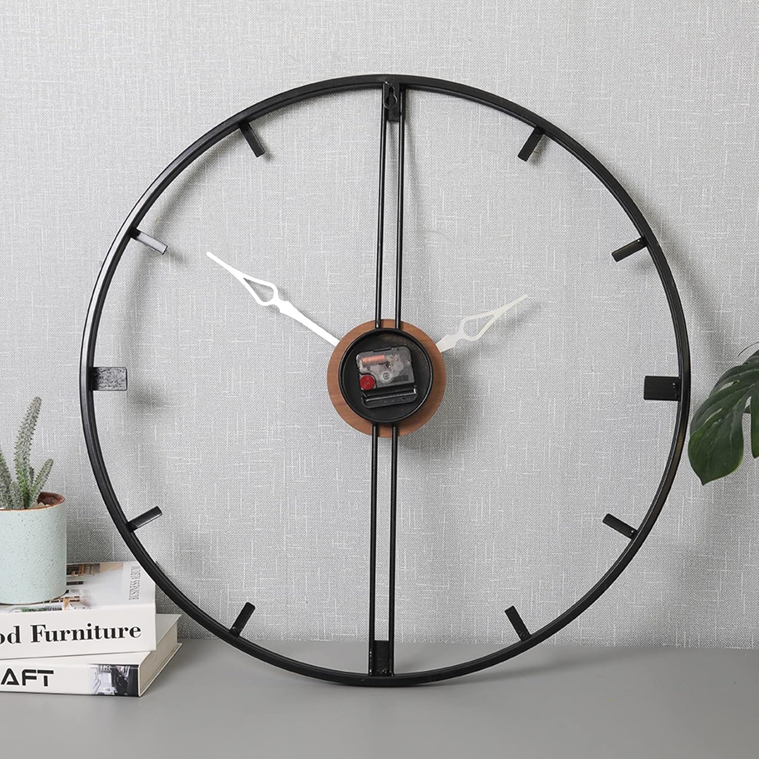 Large Wall Clock, Metal Minimalist Modern Clock, Round Silent Non-Ticking Battery Operated Wall Clocks for Living Room/Kitchen/Bedroom/Office/School Decor,Black