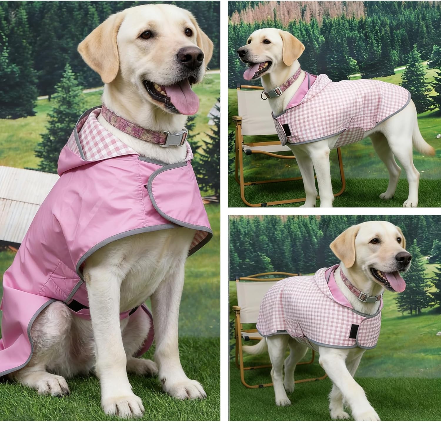 MAMORE Waterproof Dog Raincoat Reversible,Adjustable Dog Rain Coats,Lightweight Pet Poncho Hoodie with Reflective Strip for Small Medium Large Dogs (Dark Pink, Medium(13-22lb))