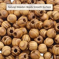 Vista 11 de Natural Wooden Beads, 100 Pieces 18mm Diameter Round Loose Spacer Beads Large Hole (6.5mm) Wooden Craft Beads with Beautiful Grain for DIY Handmade