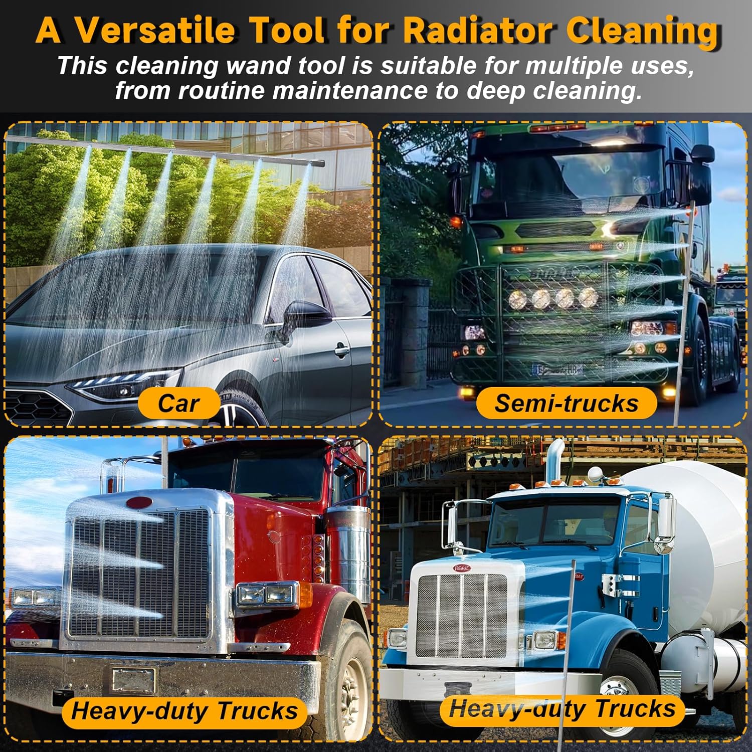 tonchean 40'' Radiator Cleaning Wand for Cars, 4500 PSI Pressure Washer Wand Dual Water/Air Radiator Flush and Cleaner Tool Kit with Two Adapters 25° Fan Radiator Cleaner for Trucks, RVs