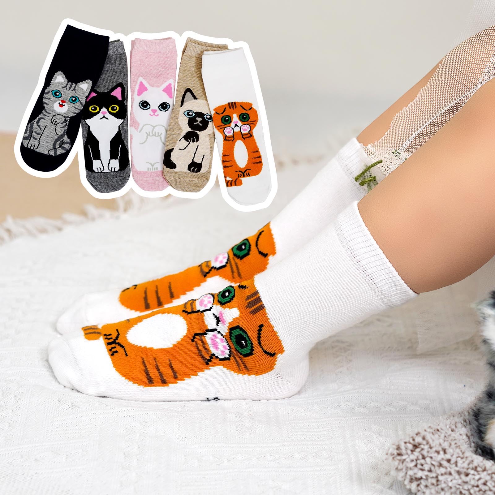 LOFIR Calzini Divertenti in Cotone per Bambina: Calze Bambina Calzini Bimba Motivo Animali 5 paia