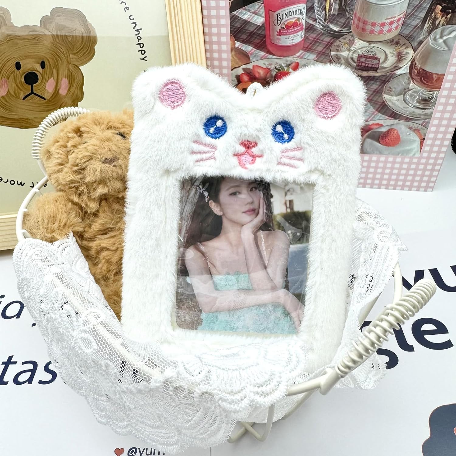 1 Pack Fluffy Photocard Holder, Cute Animal Card Sleeve ID Card Protective Case Cover Korean Style for Girls