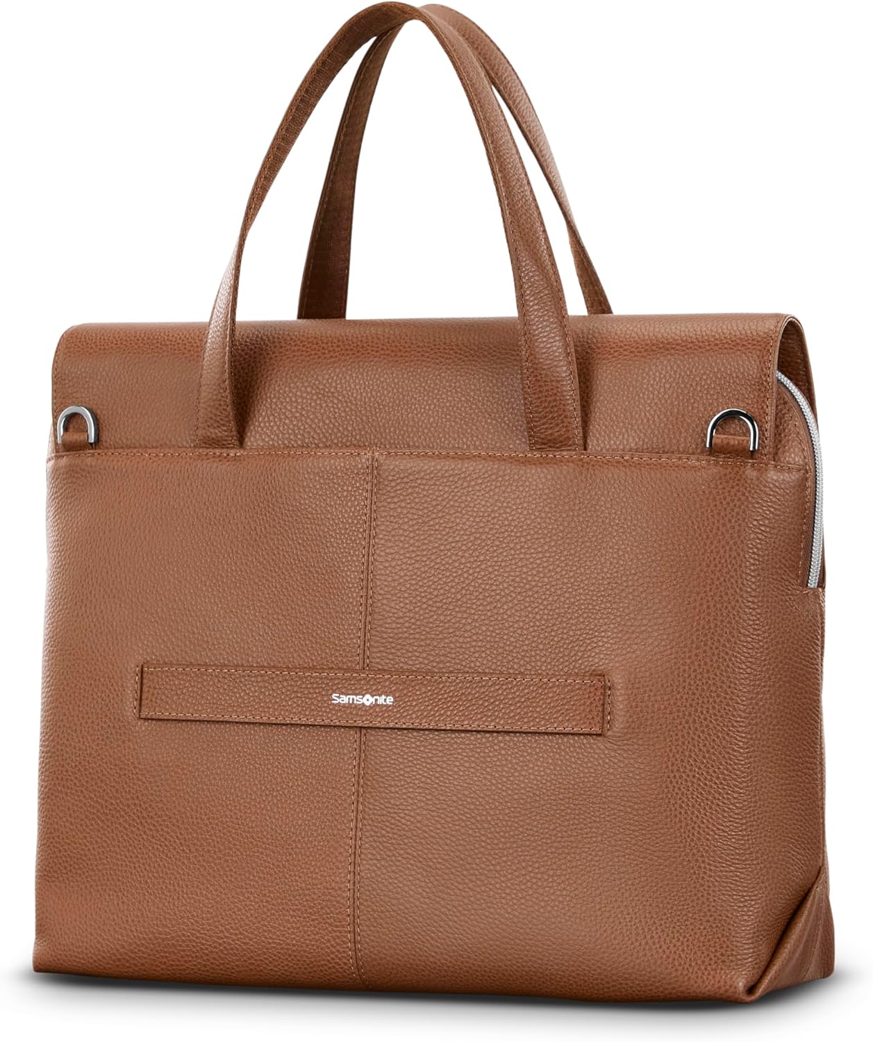 Samsonite Mobile Solution 2 Convertible Leather Briefcase, Pebbled Leather Laptop Bag with Crossbody Strap, Padded Sleeve, StackIt™ Strap & Organizational Pockets – Professional Work Tote - Cognac