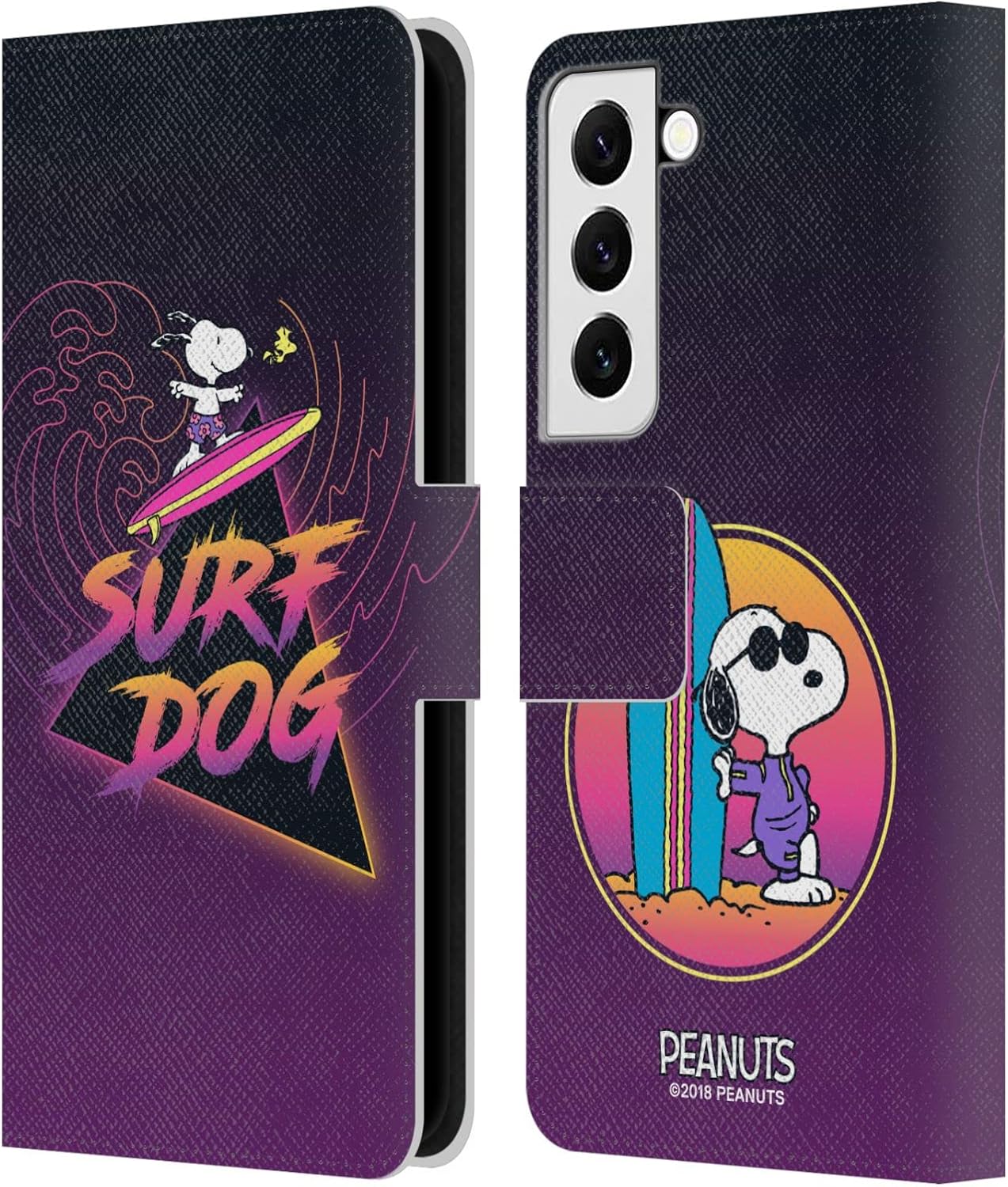Head Case Designs Officially Licensed Peanuts Surf Dog Snoopy Aloha Disco Leather Wallet Case Compatible with Samsung Galaxy S22 5G