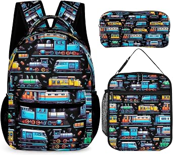 Train School Backpack for Kids Girls Boys, 16 Inch Train Bookbag, School Backpack for Students Children