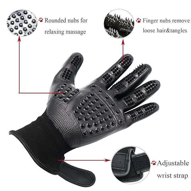 Foto 2 de 5 de Healthman Guantes de aseo para mascotas, guantes de goma con diseño mejorado de cinco dedos