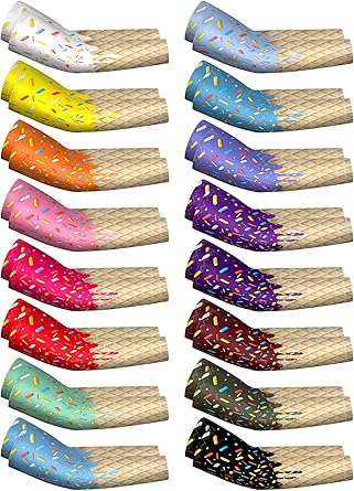 JaGely 16 Pairs Ice Cream Arm Sleeves for Kids UV Sun Protection Football Basketball Baseball Compression Long Sleeves Youth