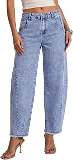 luvamia Barrel Jeans Women Stretchy Baggy Wide Leg Raw Hem Denim Pants | Trendy High Waisted Distressed Jeans with Side Seam, 28.5 Inseam, Y2k Boyfriend Loose Frayed Jeans, 2026 Fall Winter Pants