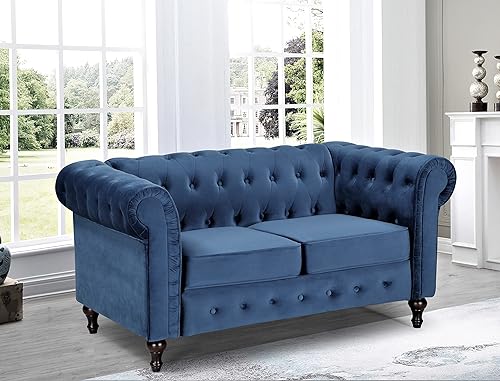 Miniatura 2 de Teressa Sofá biplaza Chesterfield de terciopelo para sala de estar, apartamento u oficina, sofá moderno de dos plazas de mediados de siglo para