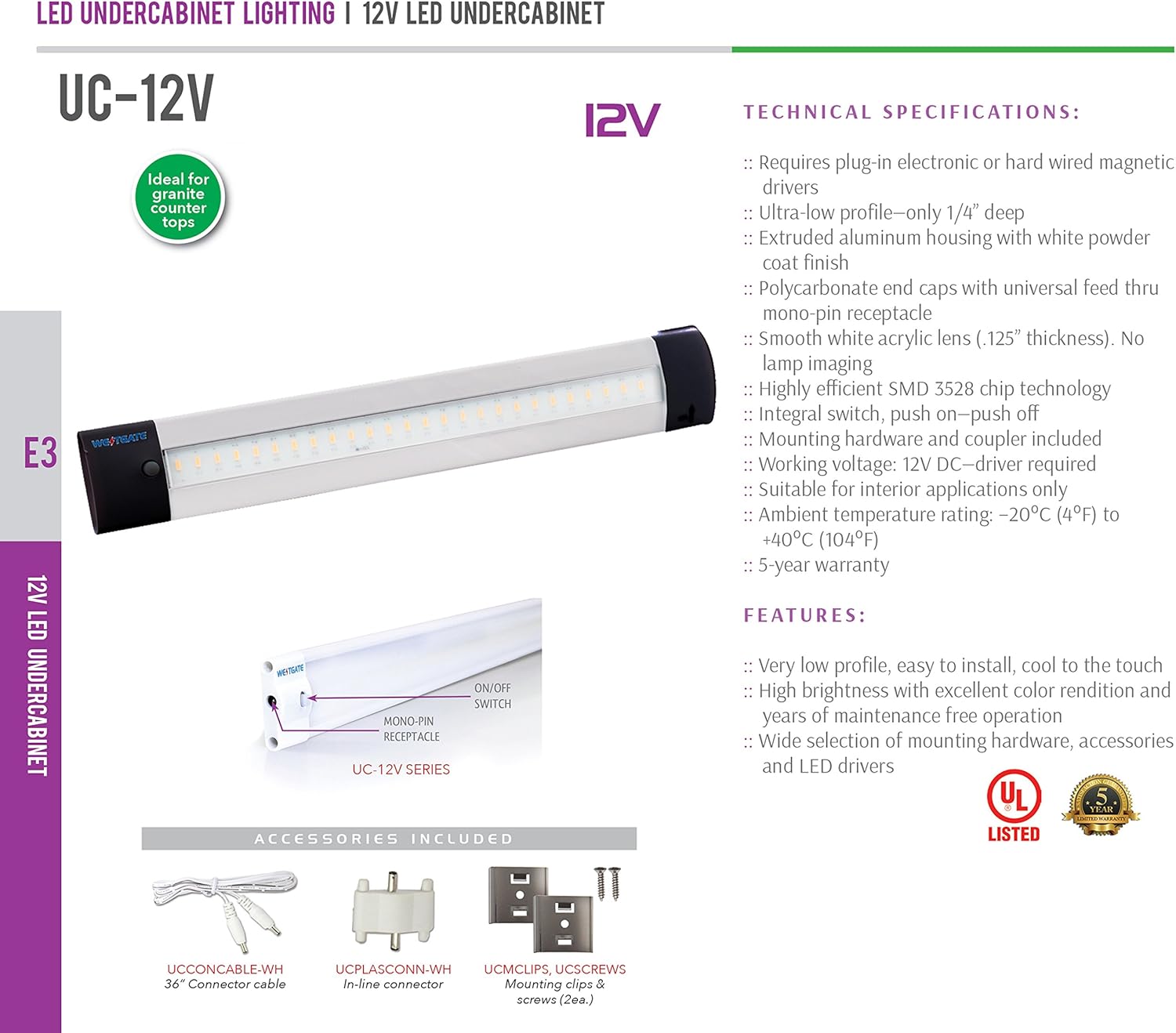 Westgate Lighting LED Undercabinet Lights - Aluminium Housing with powder coat finish (2W 3000K Warm White)