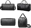 Leather Travel Duffle Bag for Men, Woven Carry On Weekender Overnight Bags for Business Sports Gym, Black, L
