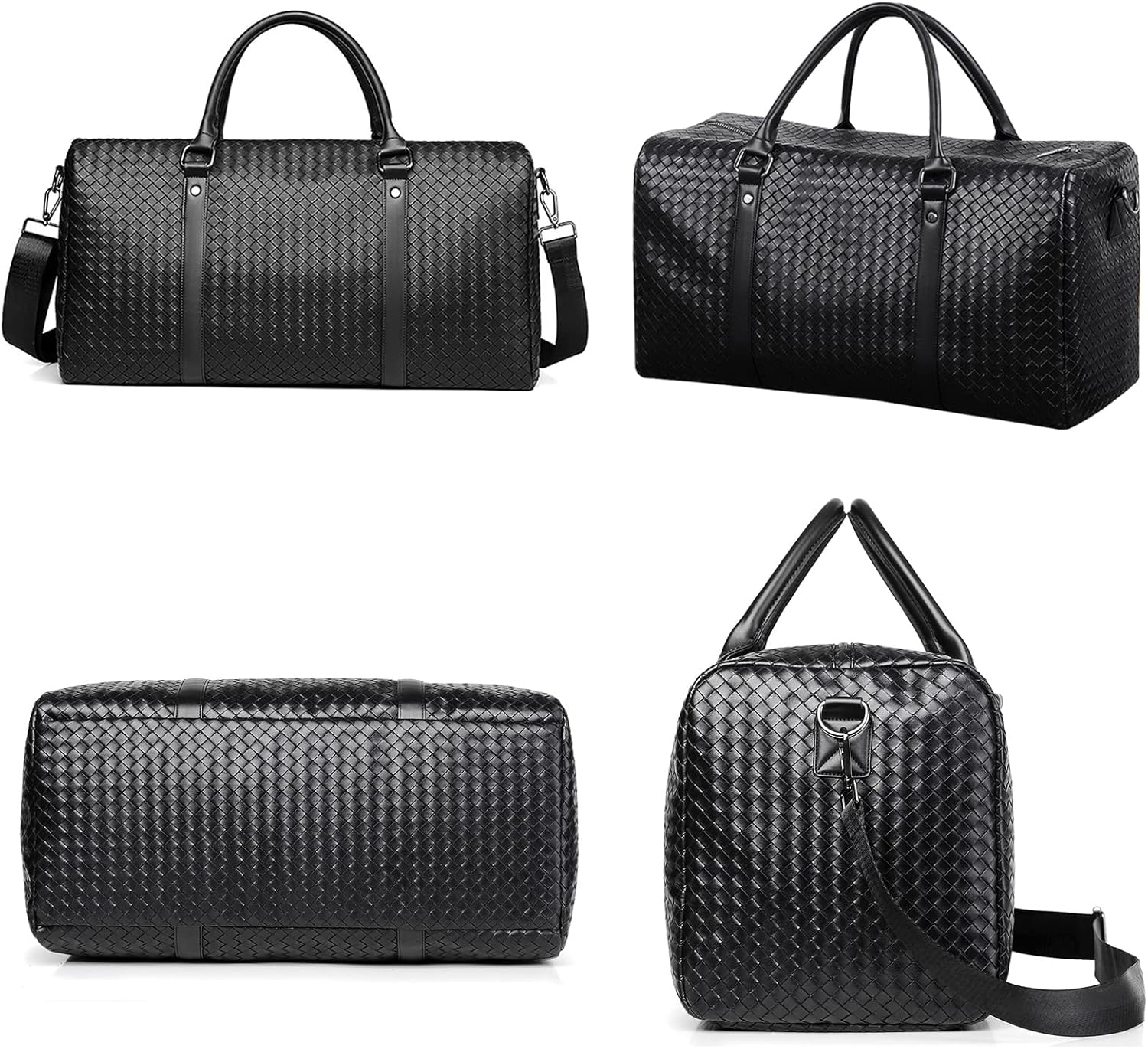 Leather Travel Duffle Bag for Men, Woven Carry On Weekender Overnight Bags for Business Sports Gym - Image 2